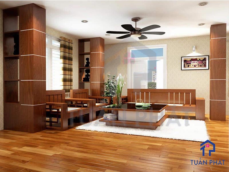 Mẫu phòng khách gỗ tự nhiên hiện đại