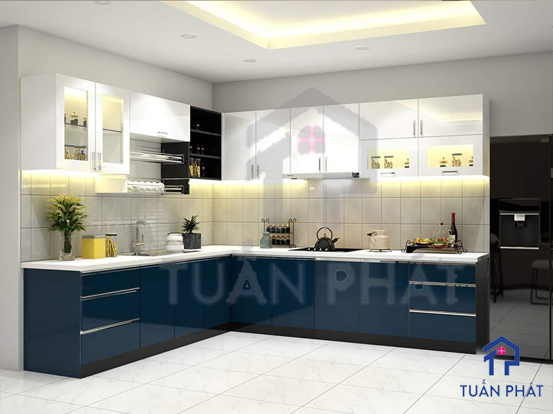 Thiết kế nội thất chung cư 73m2 Bình Dương 13 Tủ bếp chữ L khá lớn bằng gỗ công nghiệp vừa hiện đại vừa đảm bảo được chất lượng