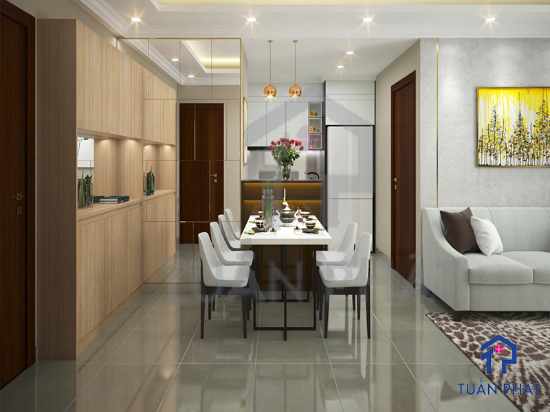 Thiết kế nội thất chung cư 73m2 Bình Dương 6 Thiết kế nội thất chung cư 73m2 Bình Dương - Phòng khách và bếp ăn