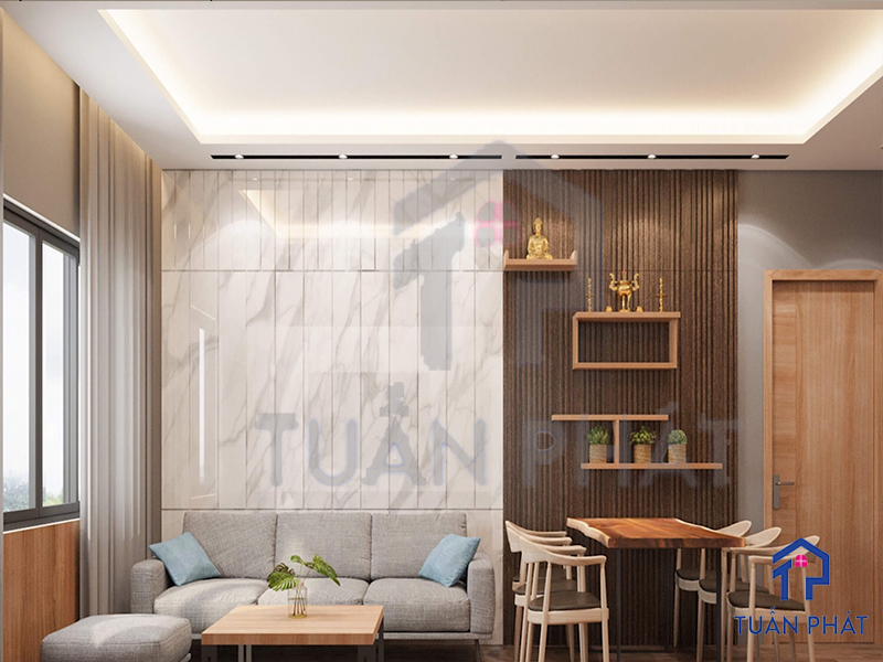 Thiết kế nội thất chung cư 73m2 Bình Dương 8 Sofa màu xám nhằm mang lại sự hài hòa