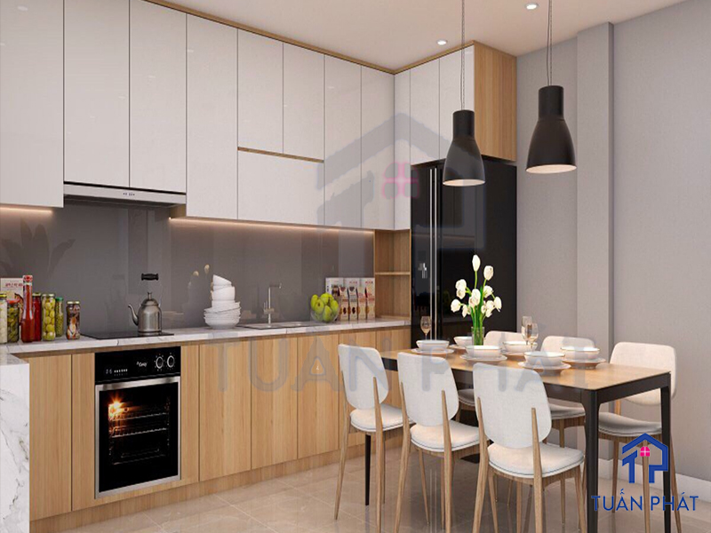 Thiết kế nội thất chung cư 73m2 Bình Dương 14 không gian bếp thông thoáng, bớt mùi