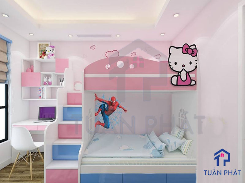 Giường tầng Hello Kitty sắc màu đáng yêu cho mọi bé gái