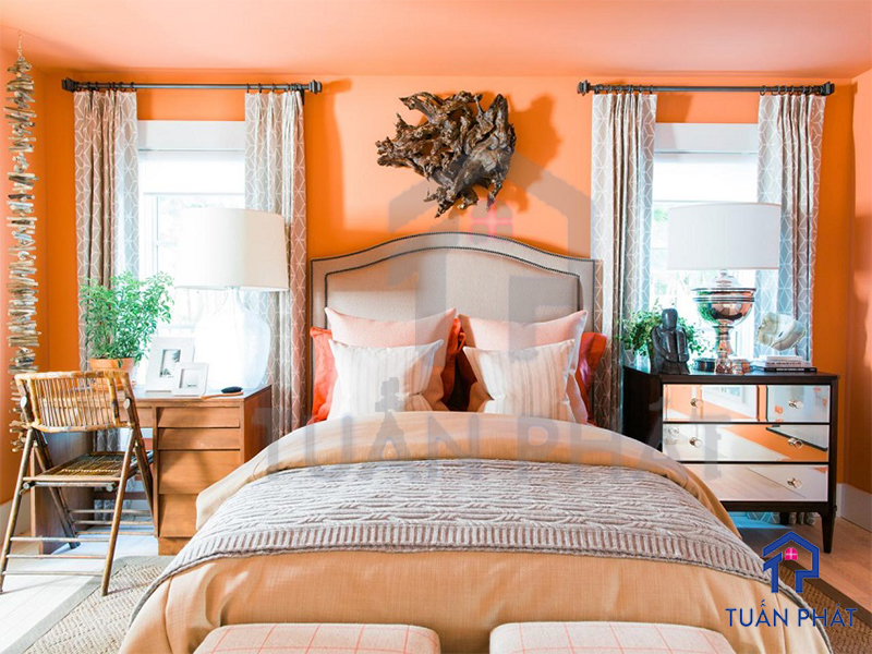 Mẫu phòng ngủ màu cam hiện đại tinh tế mà người trẻ hay sử dụng 