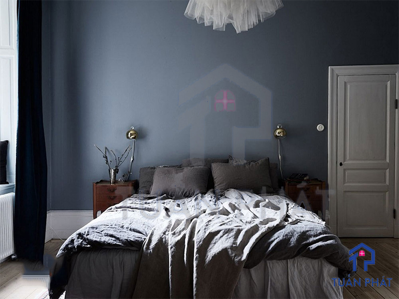 Mô hình phòng ngủ màu xám xi măng