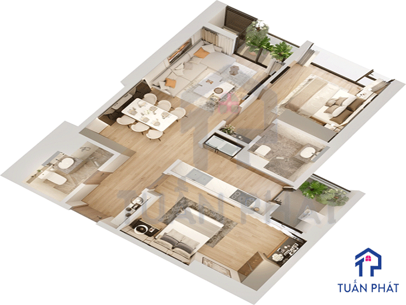 Thiết kế căn hộ nội thất 2 phòng ngủ cực độc đáo 3 Căn hộ 2 phòng ngủ tân cổ điển