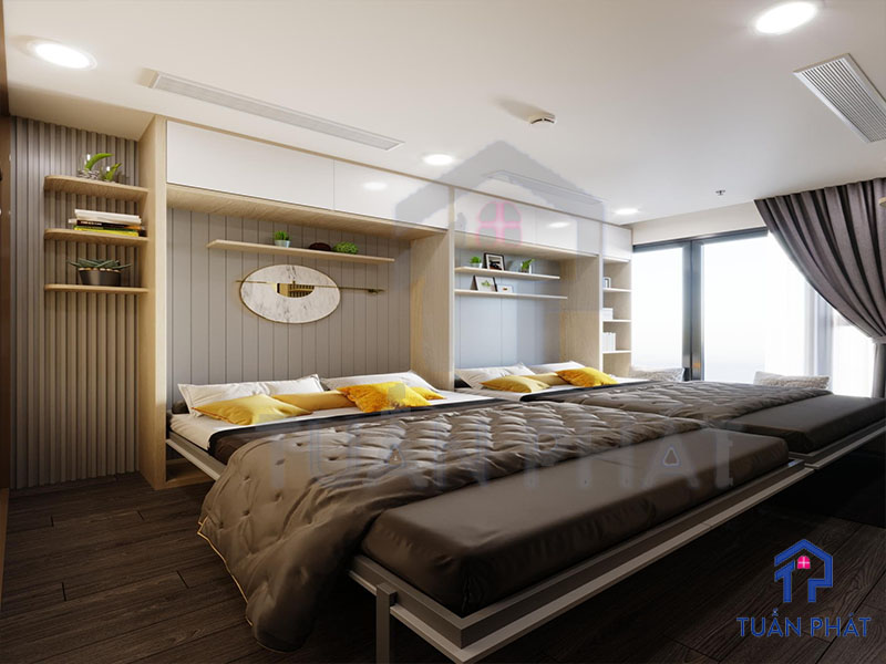 Thiết kế phòng ngủ 2 giường với nội thất thông minh