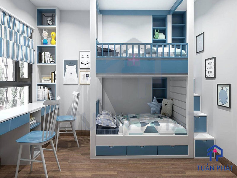 Mẫu thiết kế phòng ngủ bé trai với gam màu xanh khỏe khoắn