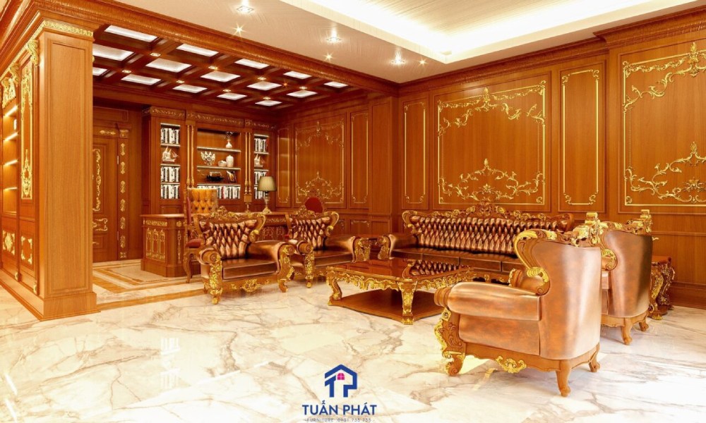 gỗ trang trí phòng khách tân cổ điển