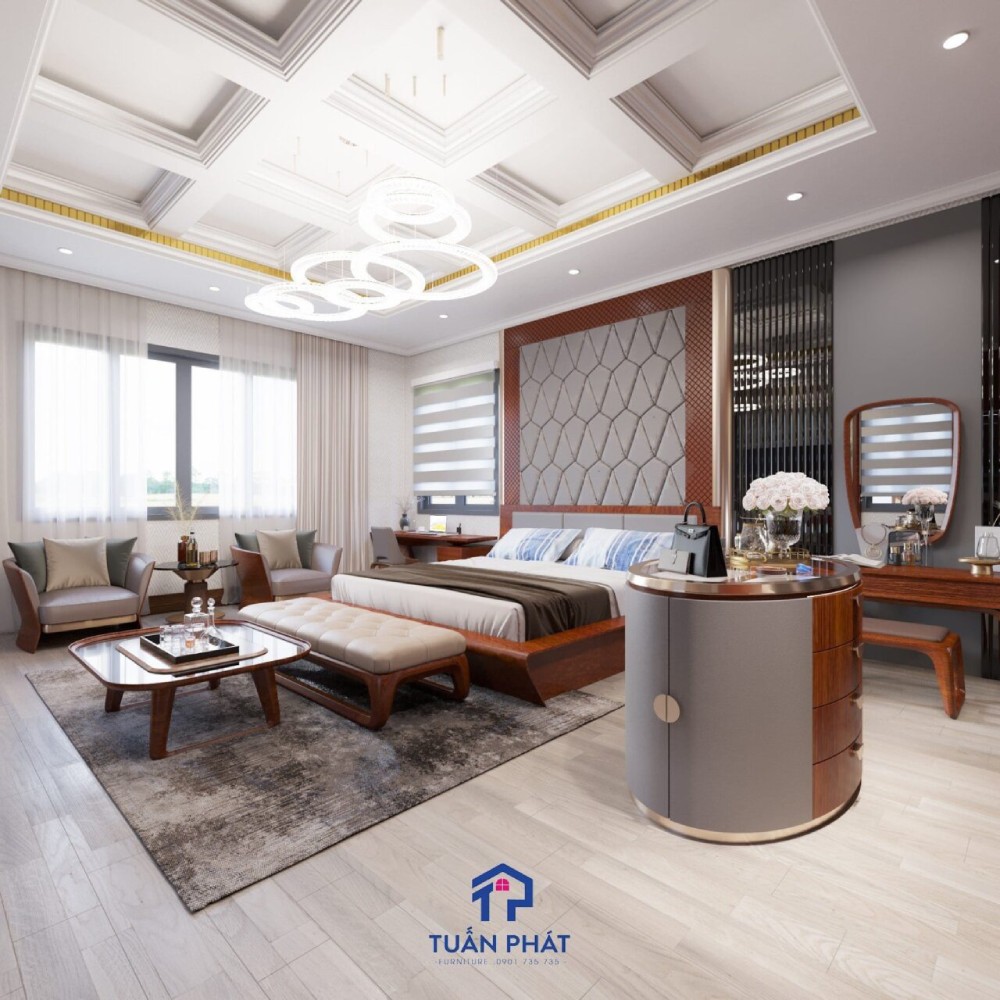 mẫu nội thất phòng ngủ kết hợp bàn trà