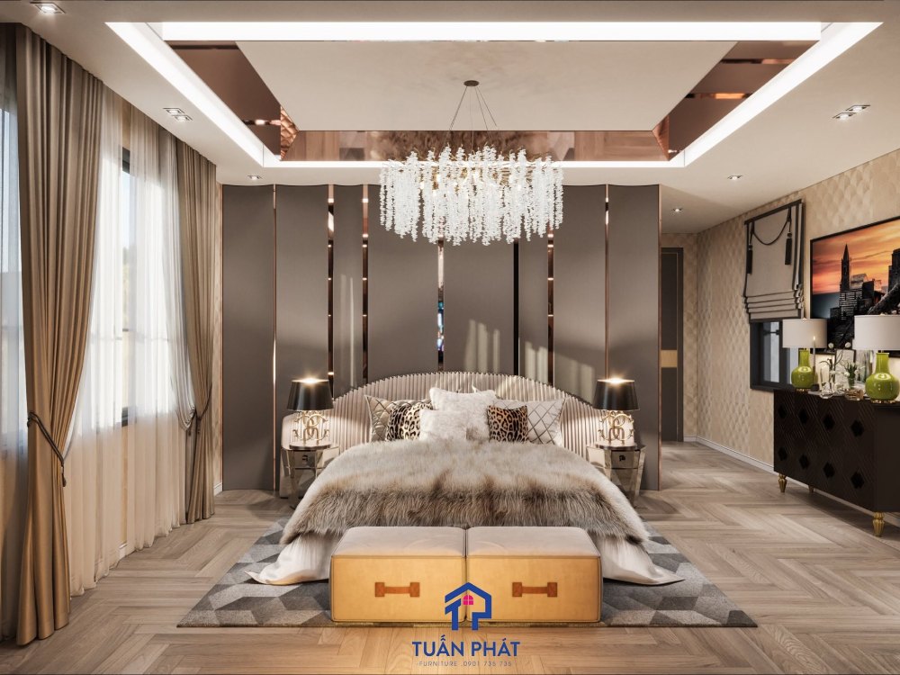 mẫu phòng ngủ kết hợp phụ kiện lông thú