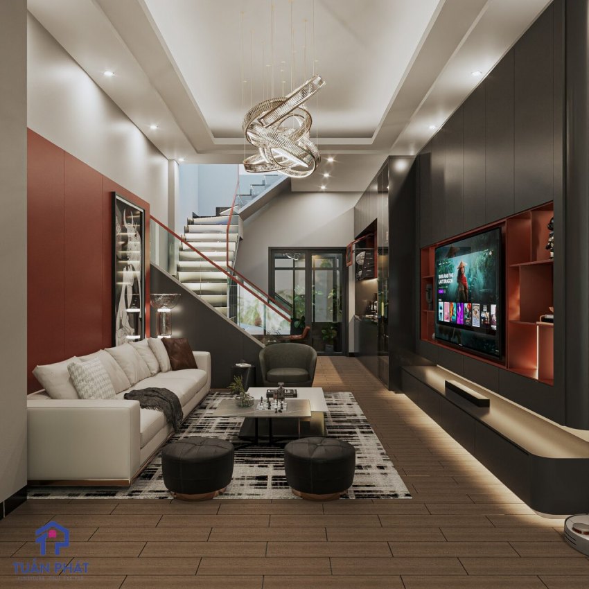 Phòng khách gỗ công nghiệp hdf