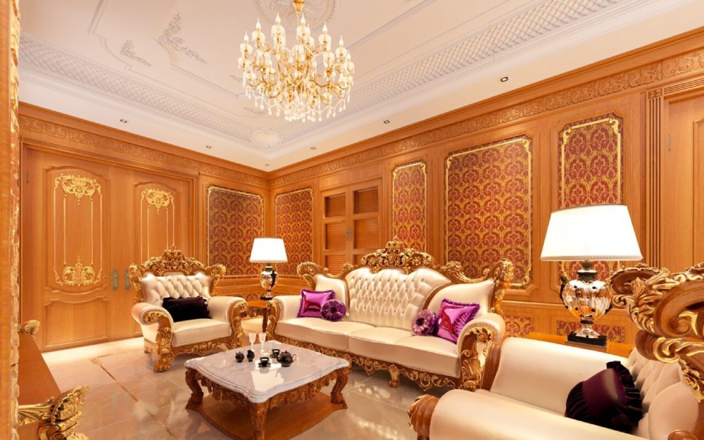 Phòng khách gỗ gõ đỏ tân cổ điển