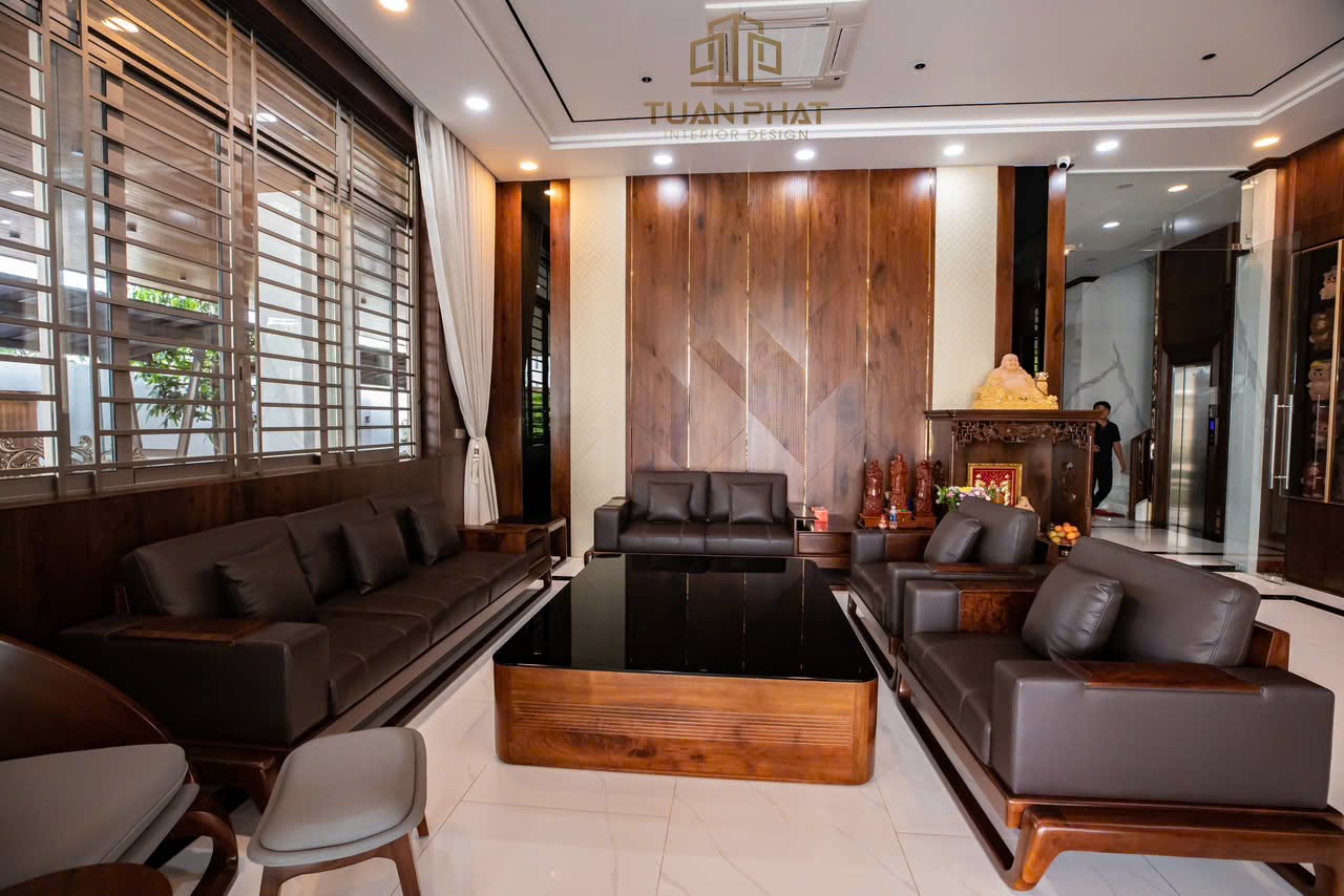 Phòng khách gỗ phong cách hiện đại