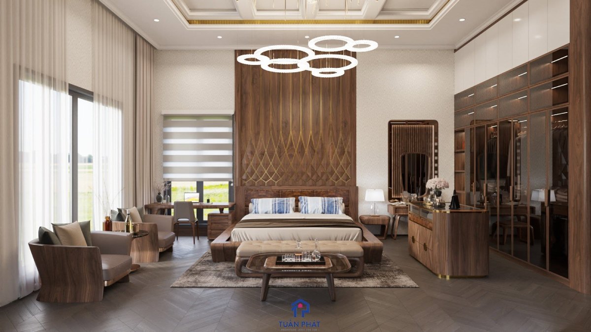 Phòng ngủ kèm sofa và bàn trà