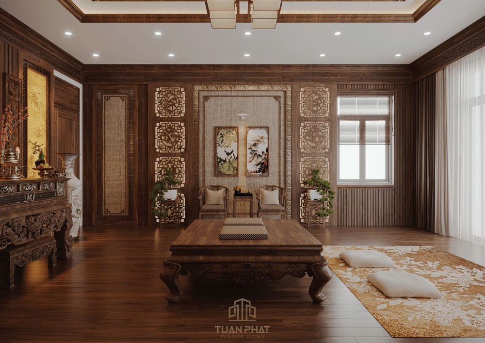 sập gụ trong phòng thờ