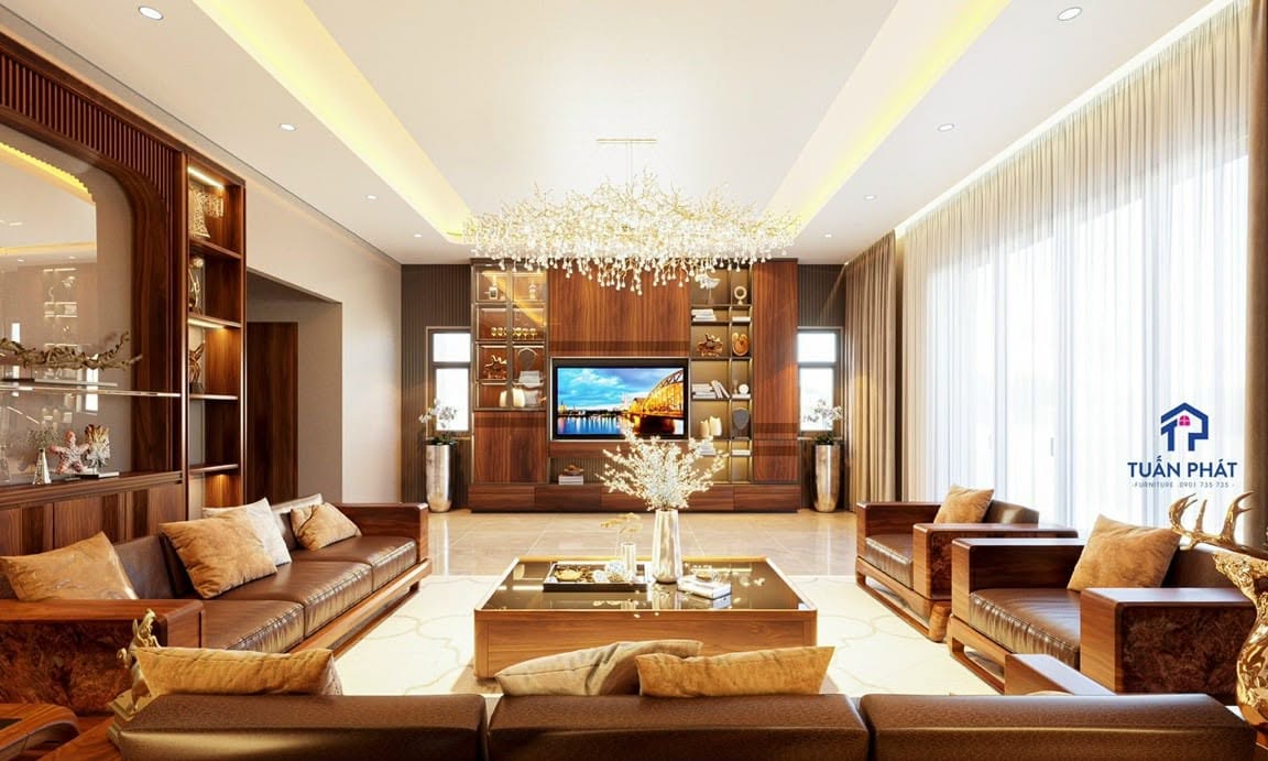 Thi công nội thất phòng khách sang trọng