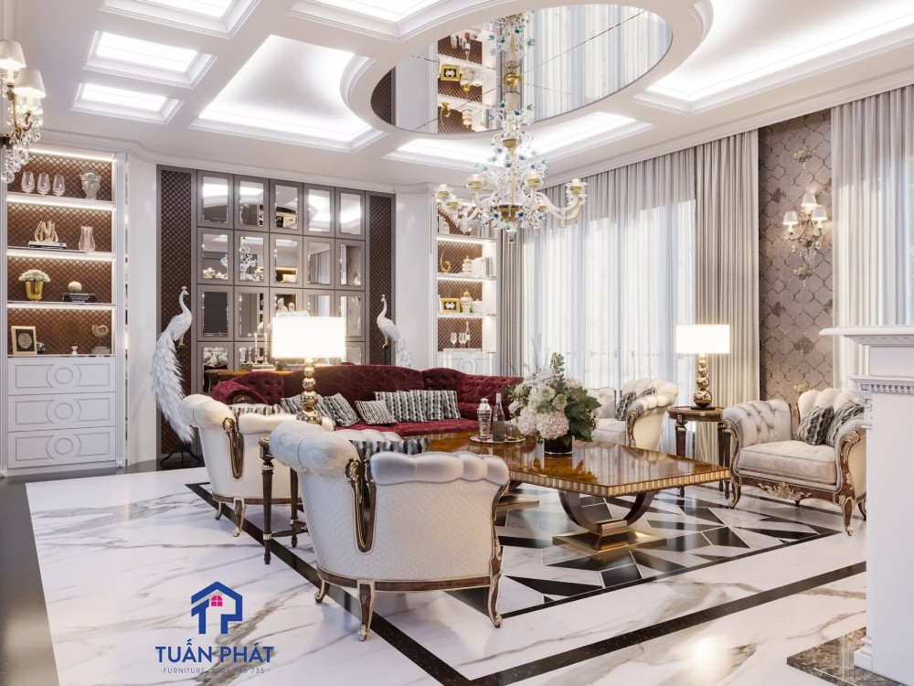 Thi công nội thất phòng khách villa