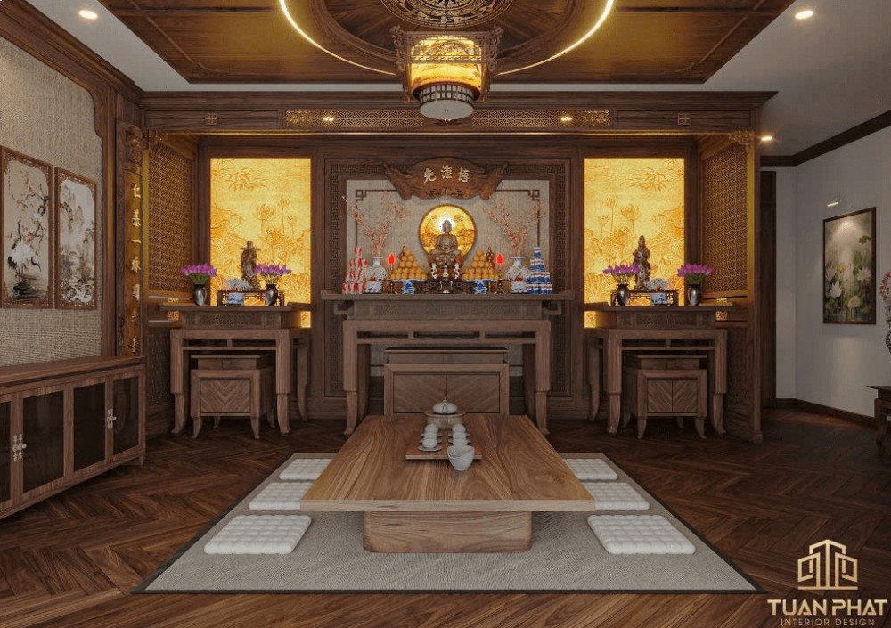 thi công nội thất phòng thờ gỗ