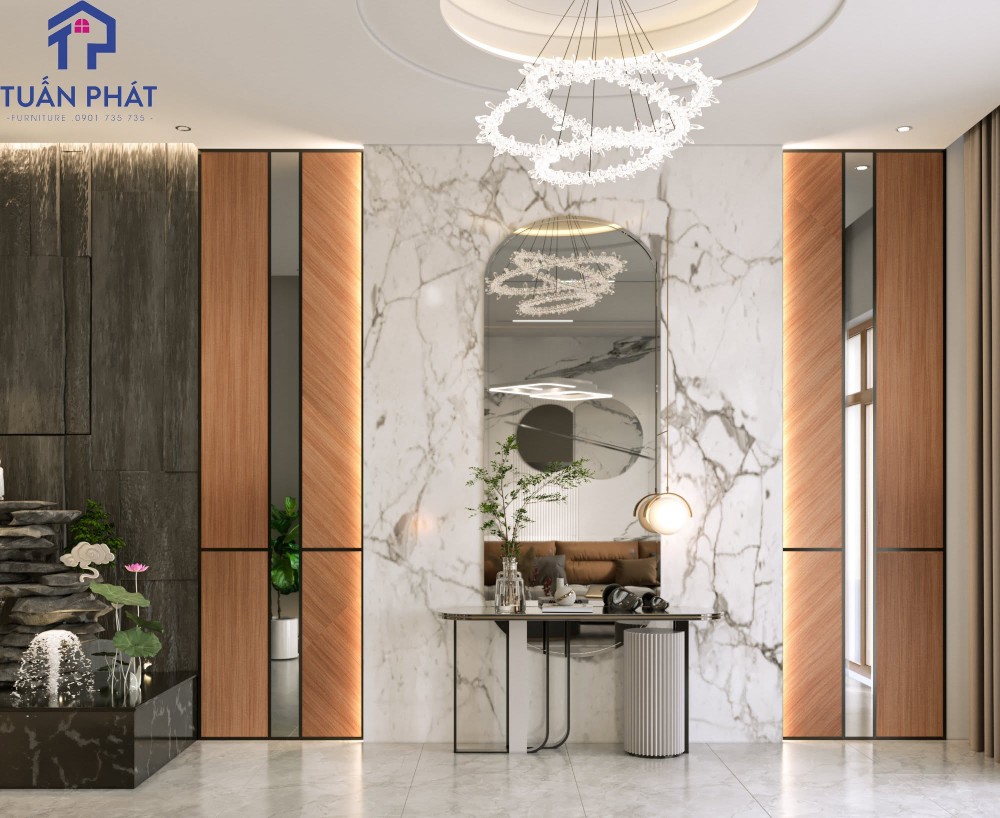 vách ốp gỗ trang trí phòng khách