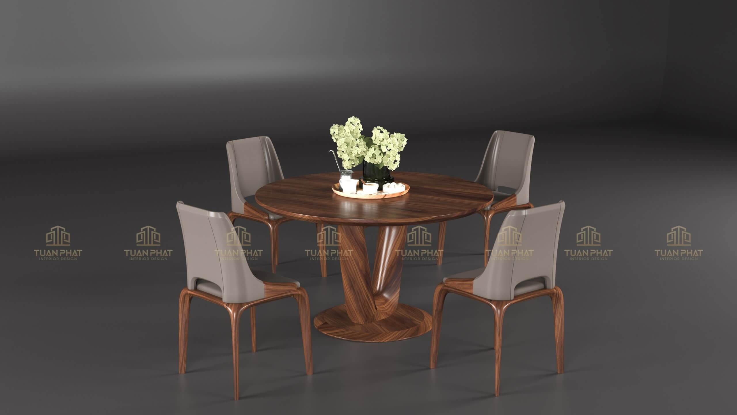 Bàn ghế ăn dáng tròn hiện đại, nhỏ gọn BG35