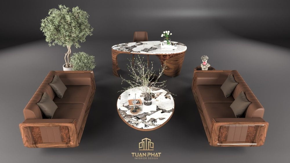 Sofa gỗ óc chó phối mặt đá cao cấp BL23