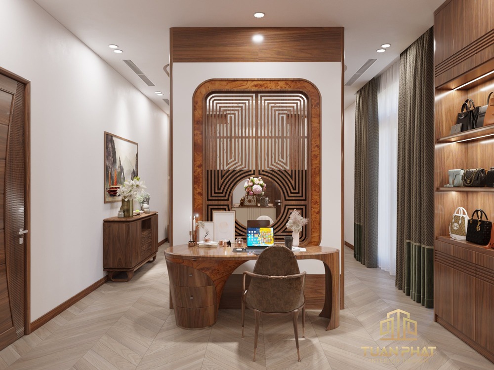 Bàn làm việc gỗ óc chó bo cong độc đáo BL09