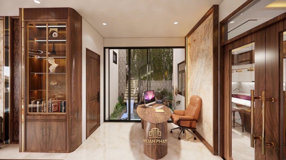 Bàn làm việc gỗ óc chó dáng oval BL05