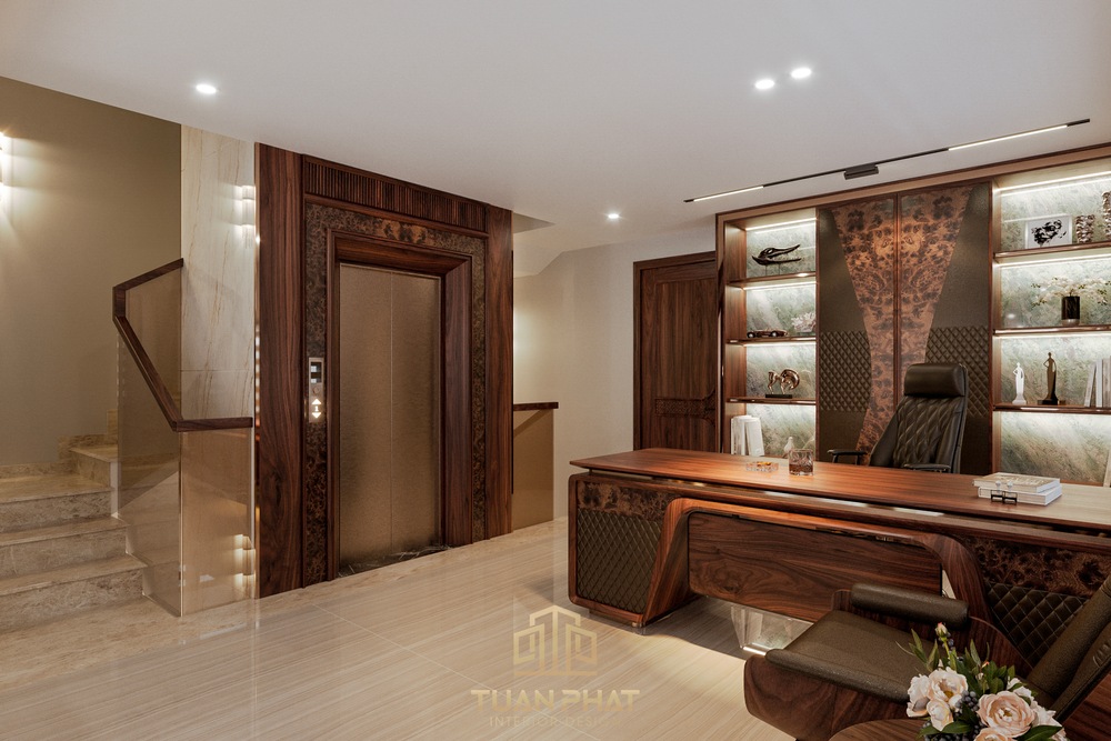 Bàn làm việc gỗ óc chó phối Nu óc chó sang trọng BL01