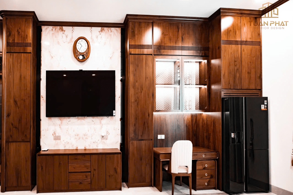Bàn làm việc gỗ óc chó tích hợp hệ tủ tiện nghi BL06