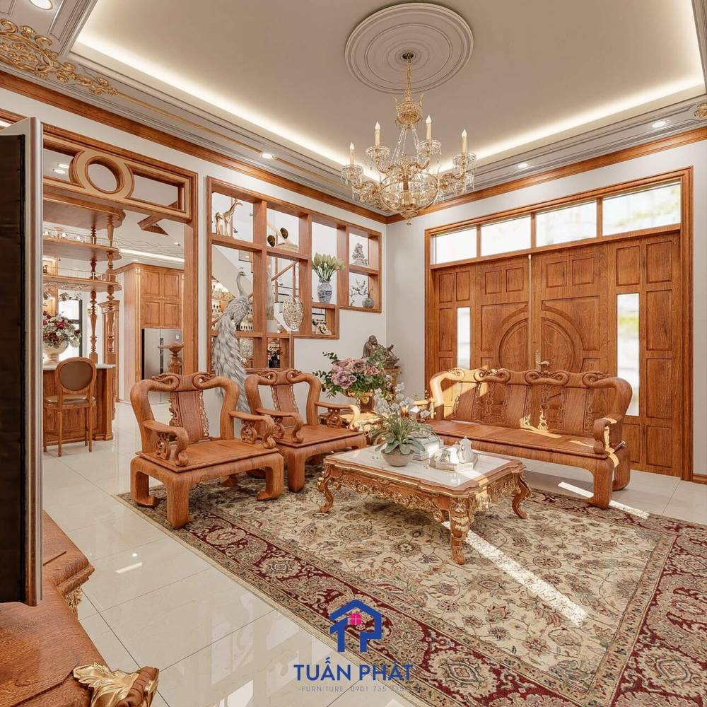 Bộ bàn ghế gỗ gõ đỏ cổ điển - SF53