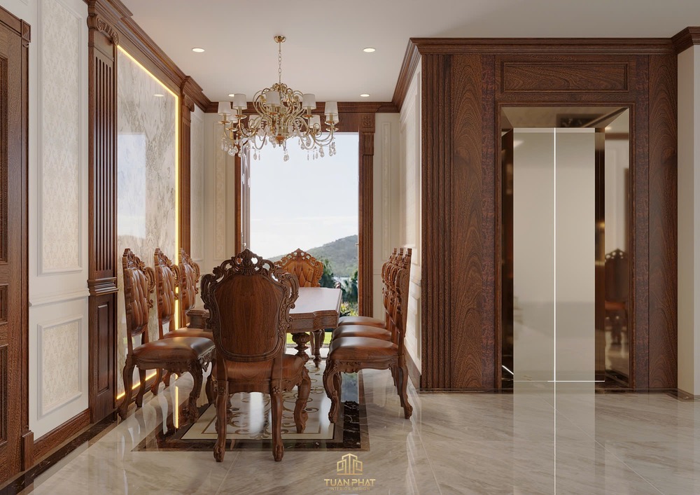 Bộ bàn ghế gỗ óc chó phong cách tân cổ điển BG31