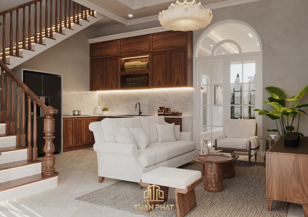 Bộ sofa bàn trà gỗ óc chó resort Cần Thơ