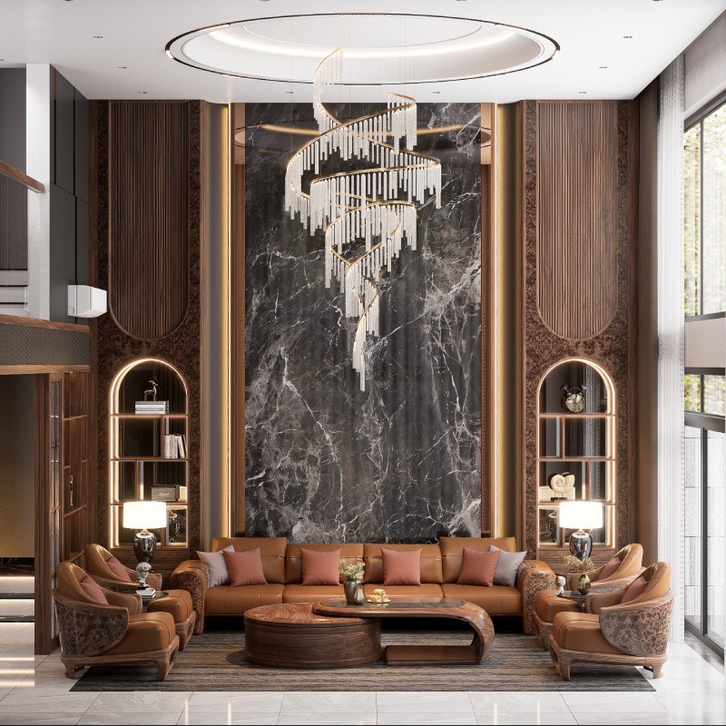 Bộ sofa gỗ óc chó bọc da lớn SF06