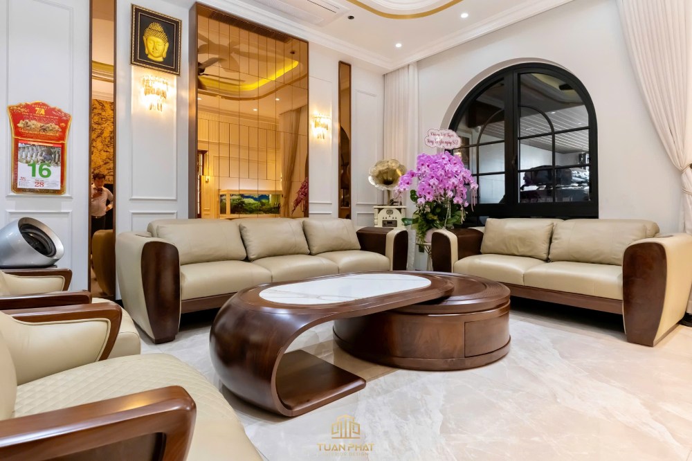 bộ sofa gỗ óc chó phòng khách