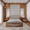 Giường ngủ gỗ gõ đỏ chân hộp vuông GN58