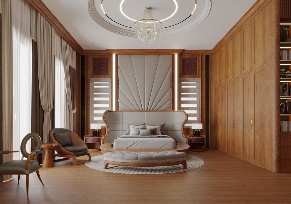 Giường ngủ gỗ gõ đỏ hiện đại dáng tròn GN56 (2)
