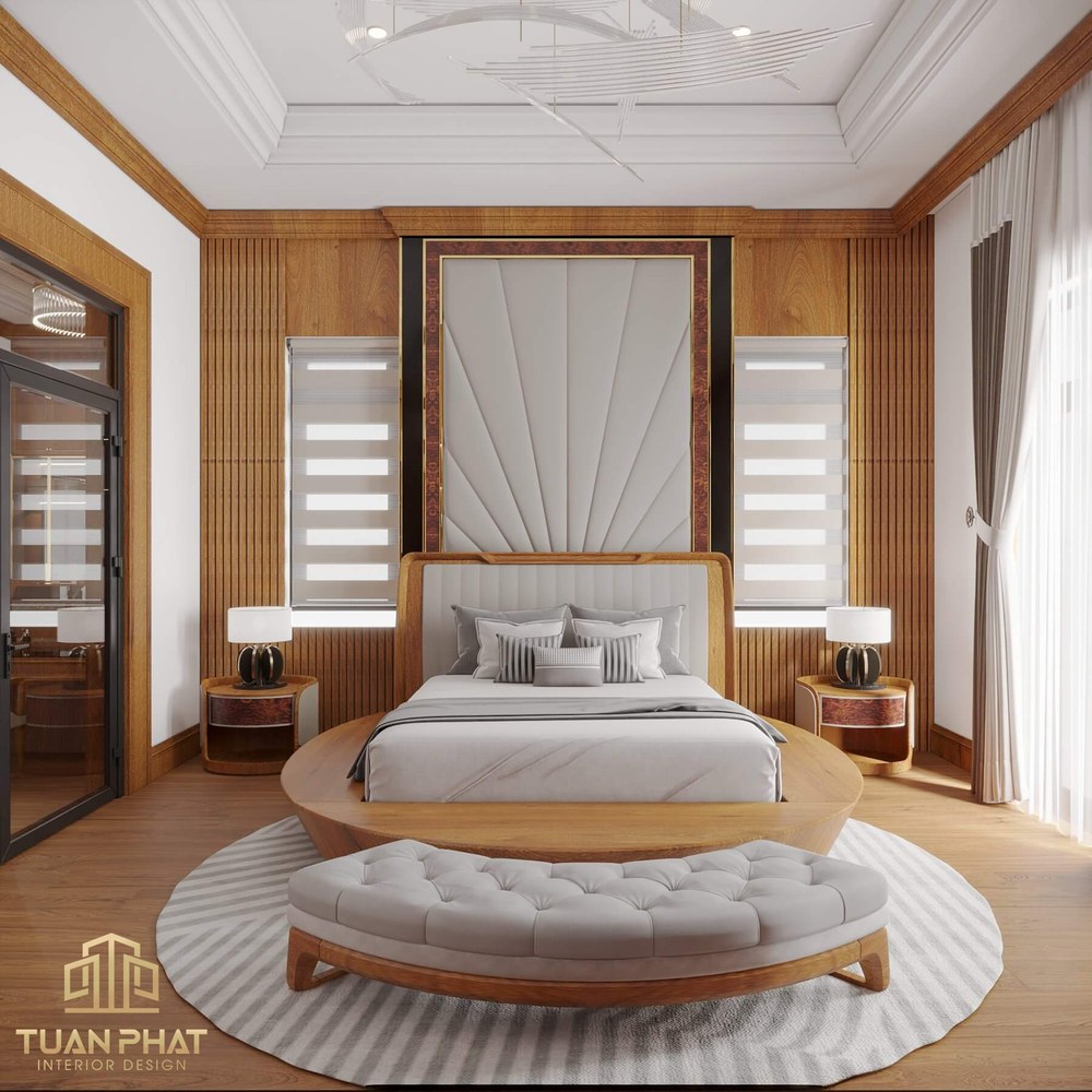 Giường ngủ gỗ gõ đỏ kèm vạt phối da GN64