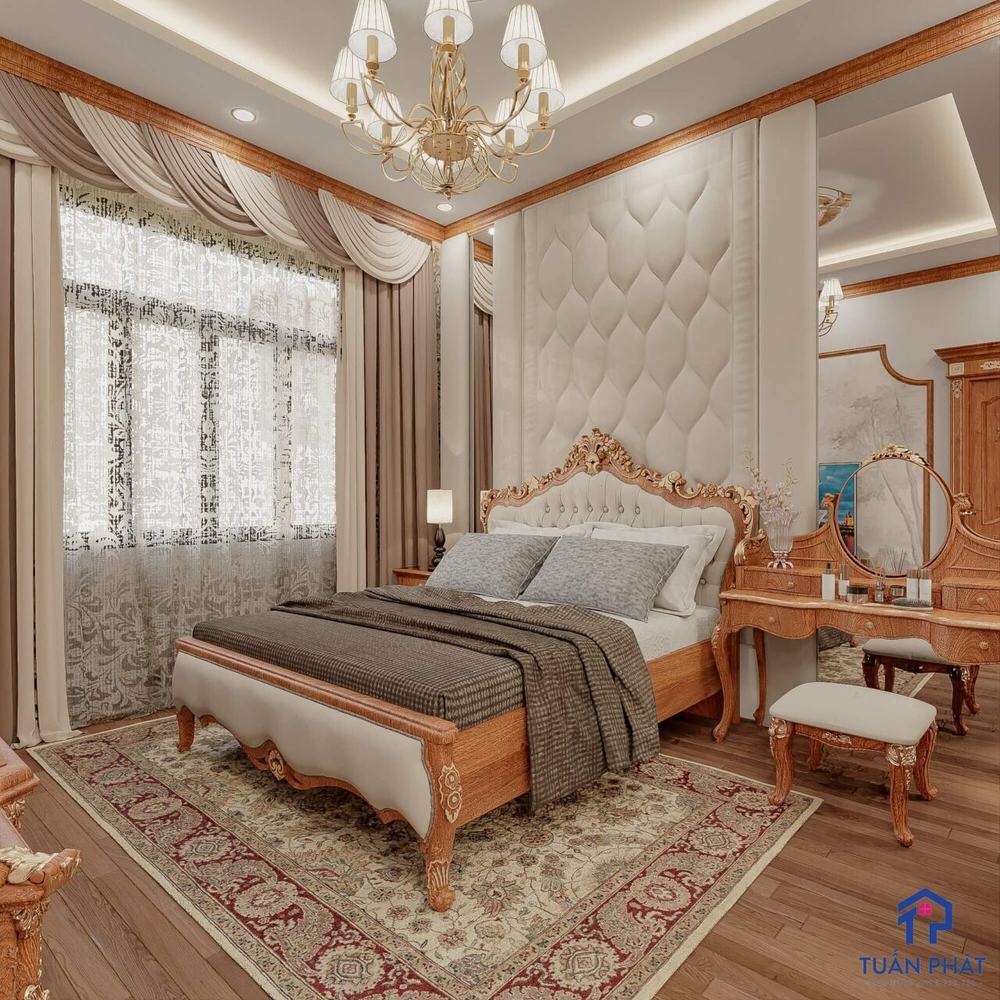 Giường ngũ gỗ gõ đỏ tân cổ điển GN59 (1)