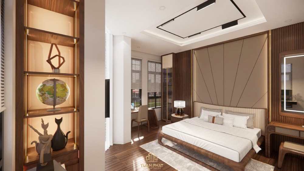 giường ngủ gỗ óc chó chân quỳ hiện đại