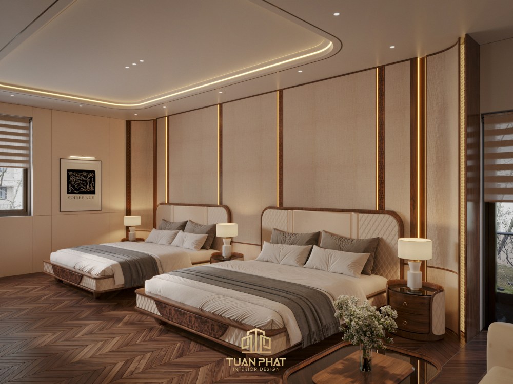 giường ngủ gỗ óc chó phối da cao cấp