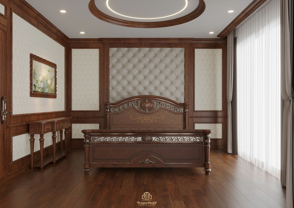 giường ngủ gỗ óc chó tân cổ điển