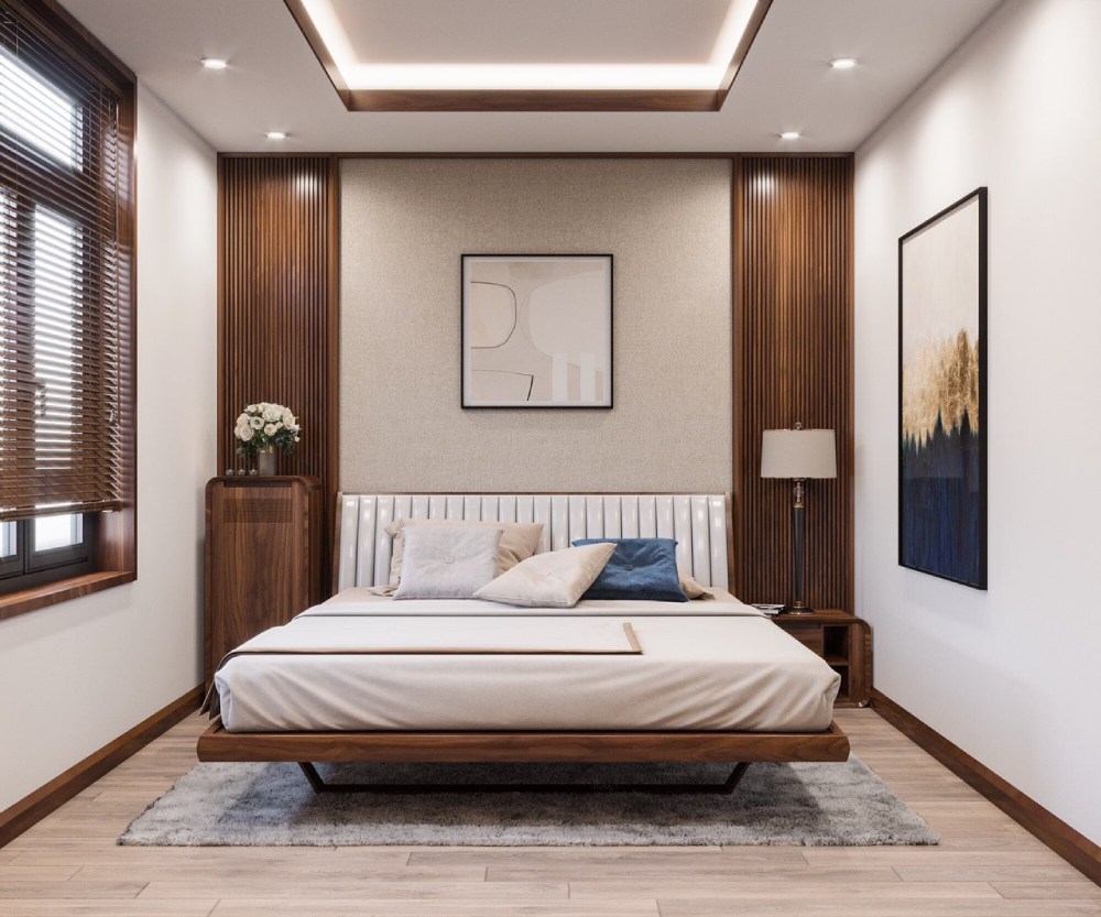 giường ngủ gỗ óc chó tối giản