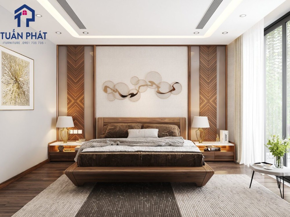 giường ngủ kèm tab gỗ óc chó