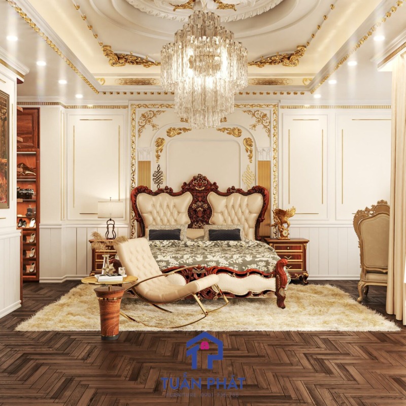 Giường ngủ tân cổ điển gỗ cao cấp - GN01