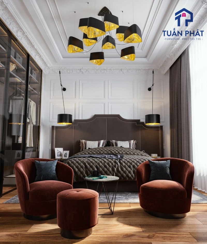 Giường tân cổ điển màu đen quý phái - GN17