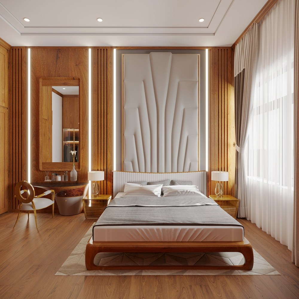 mẫu phòng ngủ gỗ gõ đỏ nhà phố