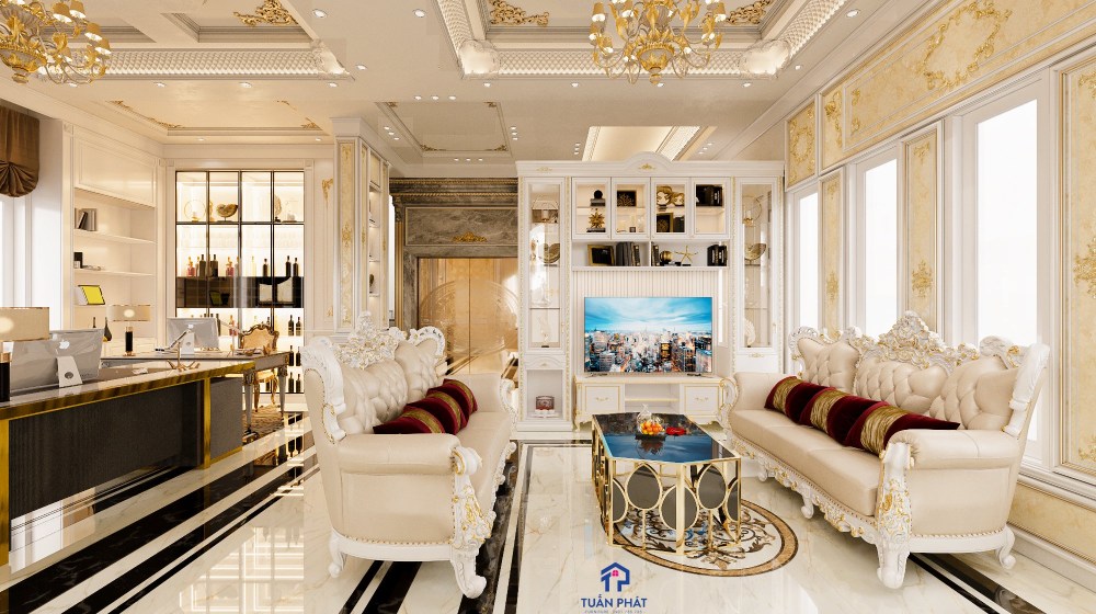 mẫu thiết kế phòng khách tân cổ điển đẹp