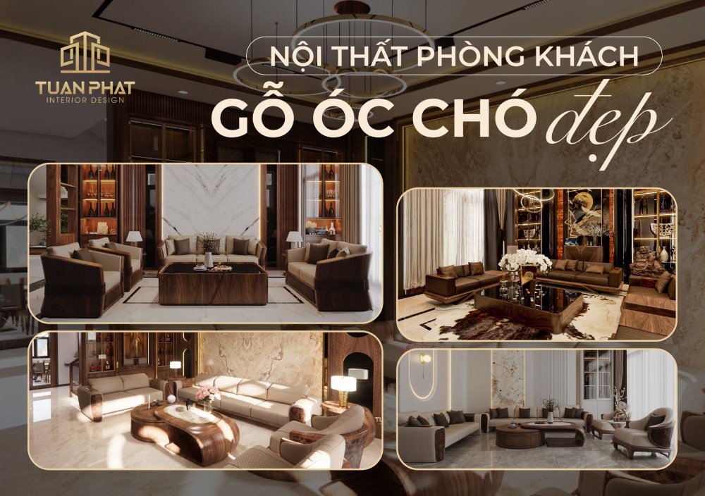 phòng khách gỗ óc chó