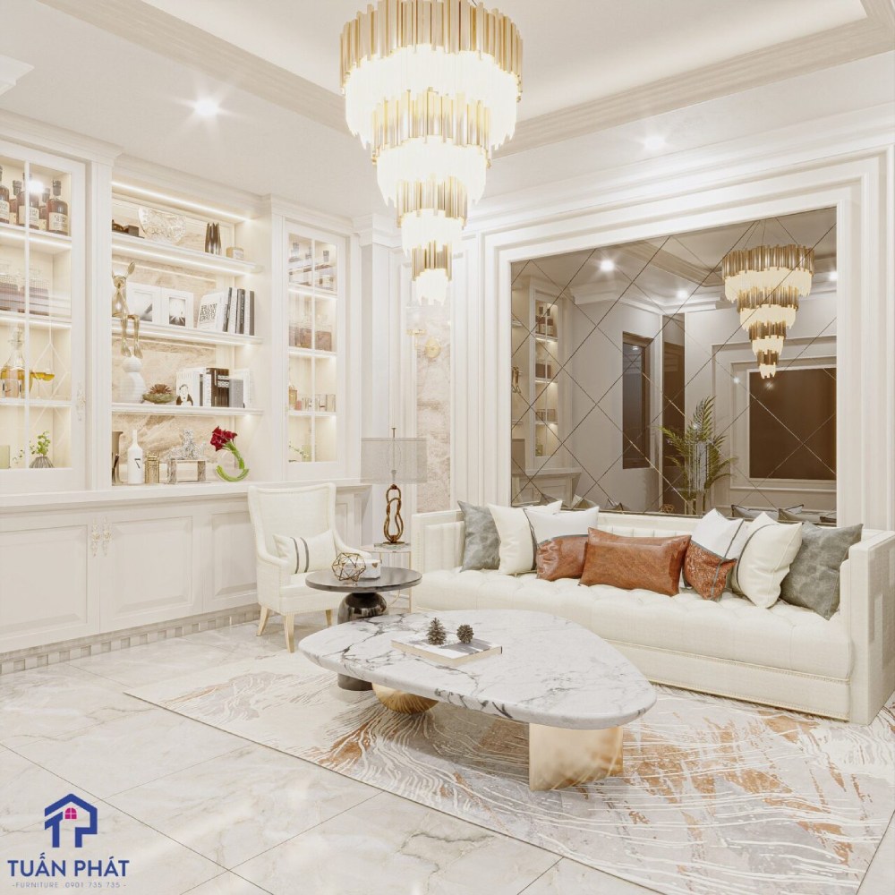 phòng khách tân cổ điển nhà ống