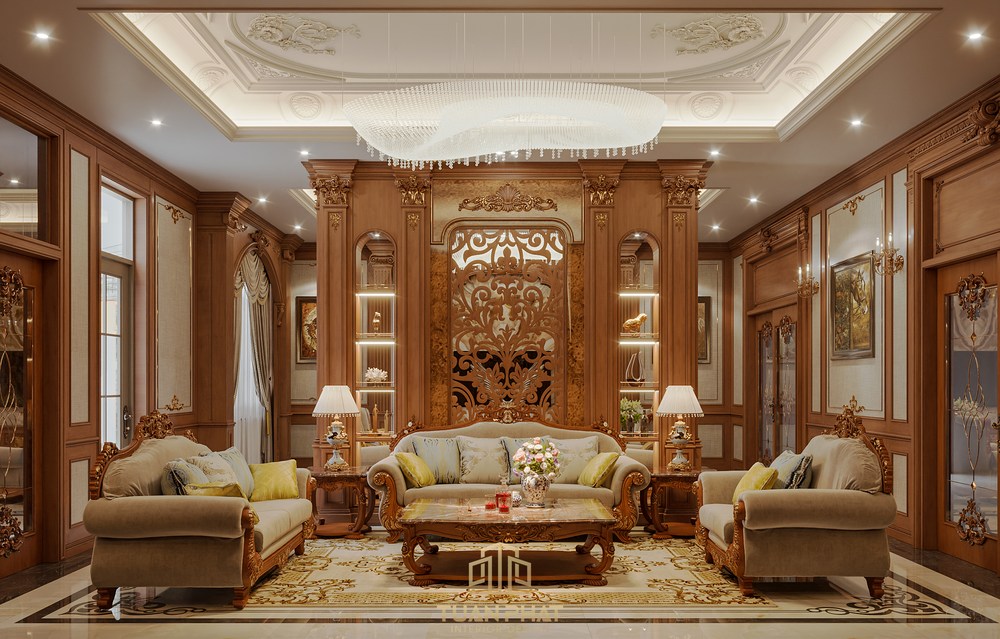 Sofa gỗ gõ đỏ bọc da màu kem cao cấp - SF55